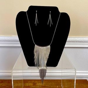 Vintage YCLM Silver Tone Fringe Necklace & Earrings Set